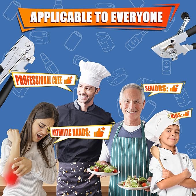 Can Opener Manual, ICEKATI Commercial Heavy Duty Can Opener for Large Cans, Folding Hand Crank with Comfortable Long Handles, Sharp Blade Smooth Edge - Image 6