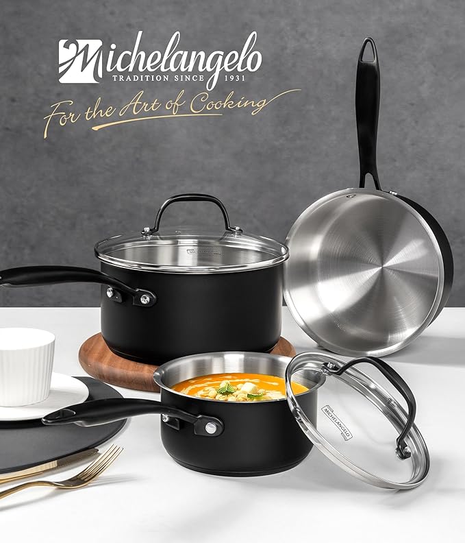 MICHELANGELO Stainless Steel Saucepan Set, Triply-Base Sauce Pan with Lids, Stainless Steel Sauce Pot for All Stoves, Induction Compatible, Oven Safe - 1QT & 2QT & 3QT - Image 8