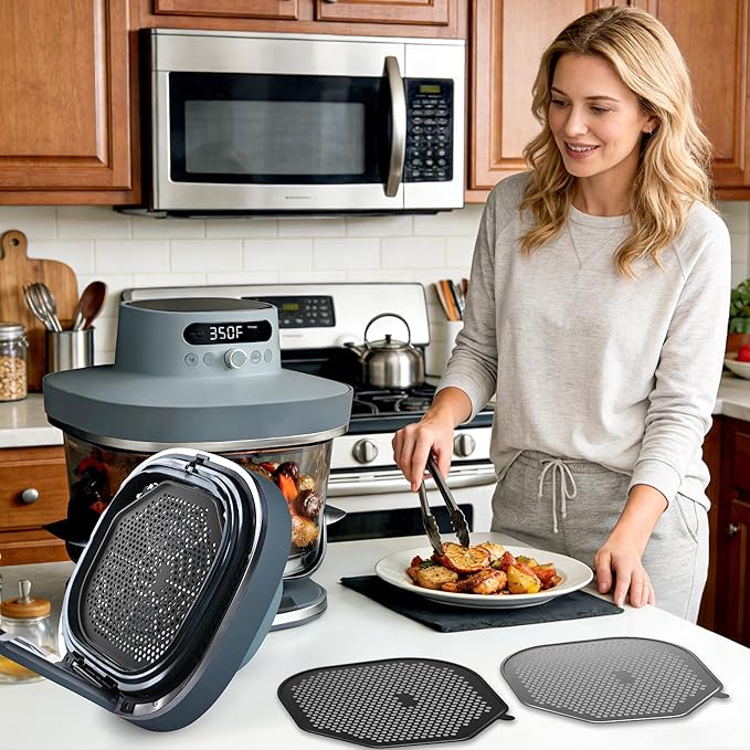 2 PCS Silicone Splatter Shield Heat-Resistant Splash Guard for Ninja Crispi Pro Glass Air Fryer -Replacement Parts AS101CY,Compatible with Ninja Crispi Pro Accessories & Crisp Containers (BlackGrey)