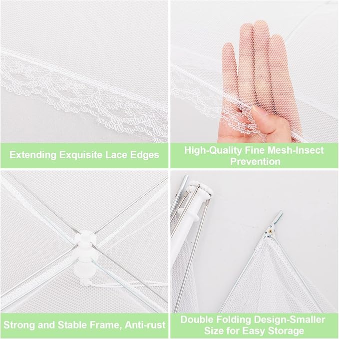 HBlife 3 Pack Pop-Up Mesh Food Cover Tent for Outside,14 Inches Reusable and Collapsible Outdoor Food Covers Net for Party Picnic, BBQ, Camping, Gardening - Image 8