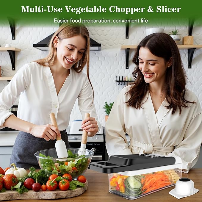 HomeHacks Vegetable Chopper Vegetable Cutter, 15 in 1 Kitchen Gadget, Dicer, Slicer, Onion Cutter, Salad, Cheese Grater & Egg Separator - Multi-Functional Veggie Chopper Lid with Handle (White) - Image 7