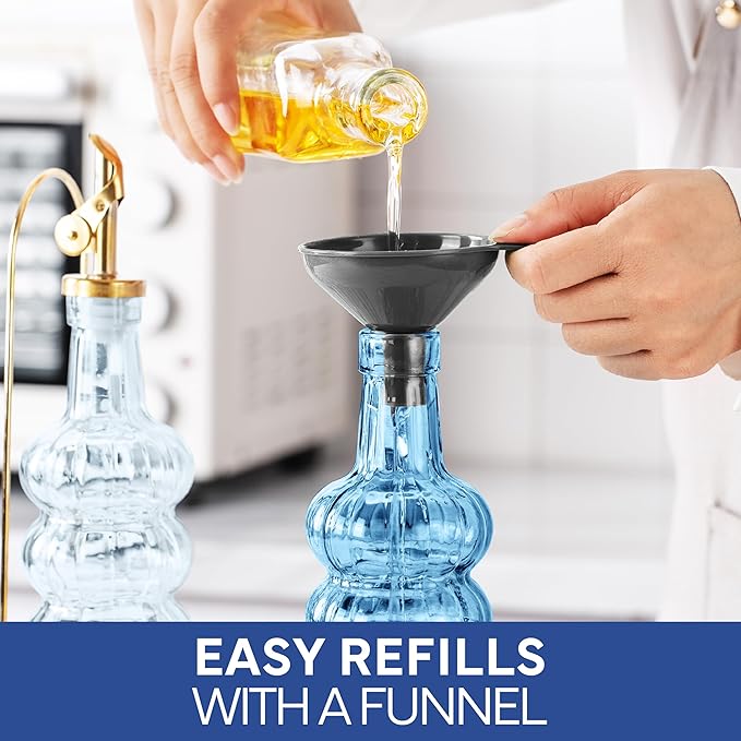 COOK WITH COLOR Glass Olive Oil Bottle Dispenser - 2 Pack- 17oz Oil and Vinegar Cruet - Olive Oil Carafe Decanter for Kitchen, Elegant Waves, Blue - Image 8