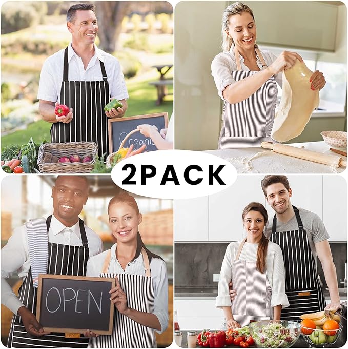 BeLuyi 2 Pack Adjustable Bib Apron with 2 Pockets Chef Cooking Kitchen Restaurant Aprons for Women Men - Image 7