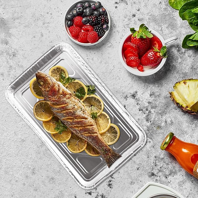 50 Pack Aluminum Pans Half Size 12.7 x 8 inch Disposable Cookie Sheets Baking Cake Pans, Nonstick Baking Sheets Foil Pans Shallow Sheet Pan Baking Tray
