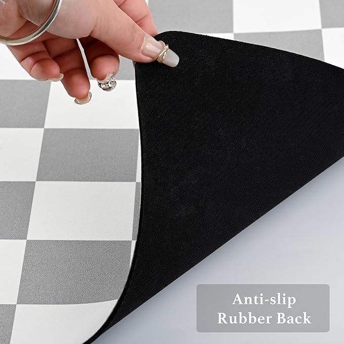 Checkered Dish Drying Mat for Kitchen Counter, Coffee Bar Station Accessories, Retro Cute Aesthetic Absorbent Coffee Mat Kitchen Drying Mat Easy Clean, Grey 16" x 24" - Image 7