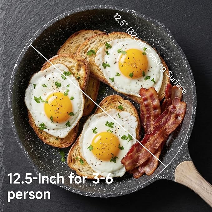 JEETEE 12.5 Inch Nonstick Frying Pan, Stone Coating Cookware, Nonstick Omelette Pan with Heat-Resistant Handle, Compatible with All Stoves - Image 9