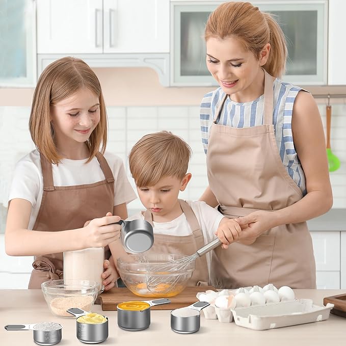 Stianless Steel Magnetic Measuring Cups,Kitchen Aid Cups Measuring set for Liquid & Dry Ingredient,Easy to Read Dishwasher Safe 5 Pcs