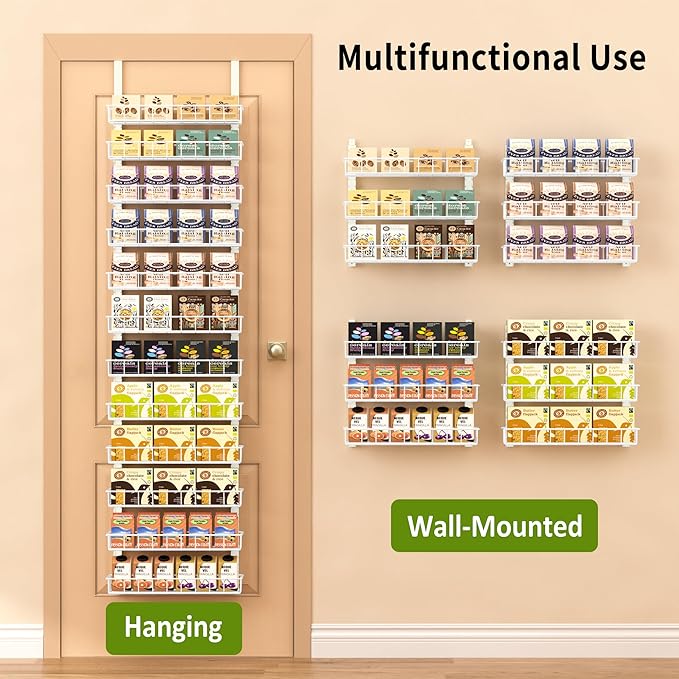 Churboro Over the Door Pantry Organizer Rack with 12 Adjustable Baskets, 12 Tiers Dual-use Spice Rack- Hanging or Wall Mount Spice Rack, Pantry Door Organizer, White - Image 7