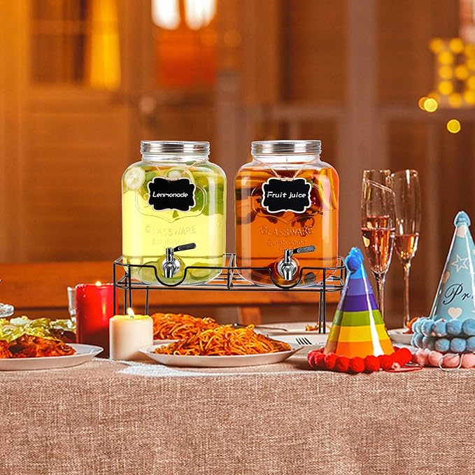 1.6 Gallon Glass Drink dispenser, 2 PCS Beverage Dispenser With Stand, Lemonade Dispenser with Stainless Steel Spigot,Drink Dispensers for Parties,Weddings, Picnic - Image 7