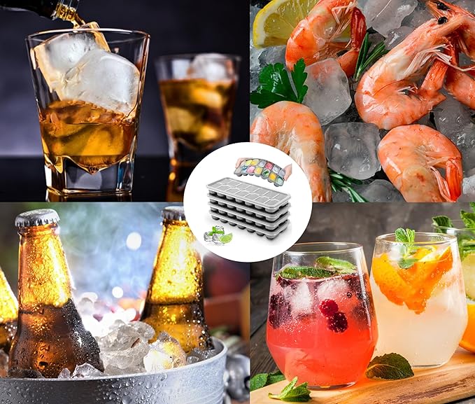 Ice Cube Tray 4 Pack, Easy-Release & Flexible 56 pcs Silicone Ice Cube Trays with Spill-Resistant Removable Lid, Stackable Ice Trays with Covers for Freezer, Cocktail - Image 6