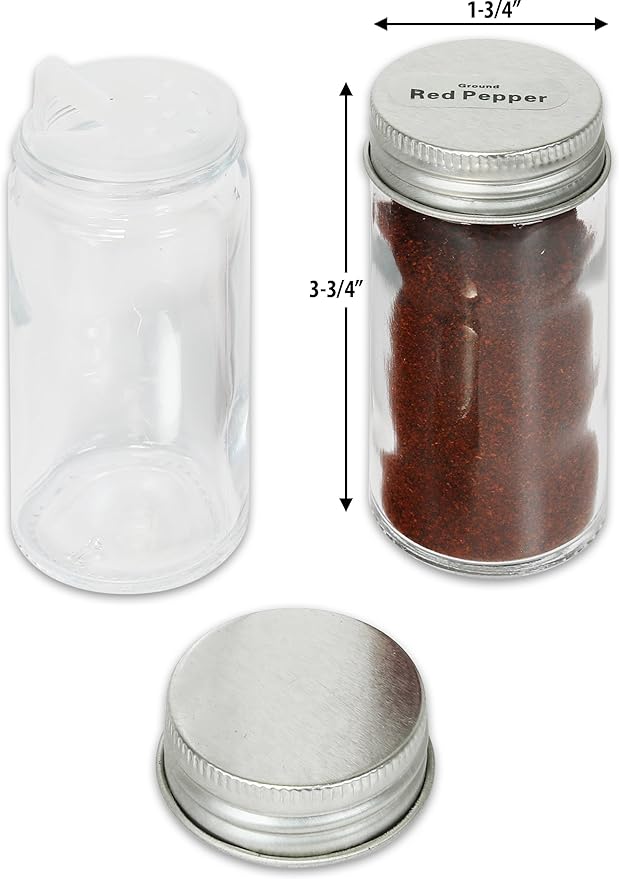Simple Houseware 12-Pack 3 oz Glass Spice Jars, Round Bottles with Shaker Lids, Funnel and Labels for Seasoning & Storage - Image 4