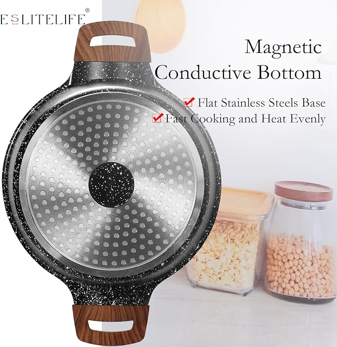 ESLITE LIFE Nonstick Stock Pot with Lid, 3 Quart Granite Casserole Small Soup Pot Pasta Cooking Pot, Induction Compatible, PTFE & PFOA Free, Black - Image 7