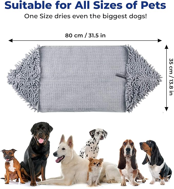 Muddy Mat Doggy Dryer, Highly Absorbent Microfiber Washable Dog Shammy Quick Drying Towel Absorber - Extra Soft Plush Wrap Chenille Bath Towels to Dry Soggy Large Pets & Small Puppy-Grey 13"x31" - Image 9