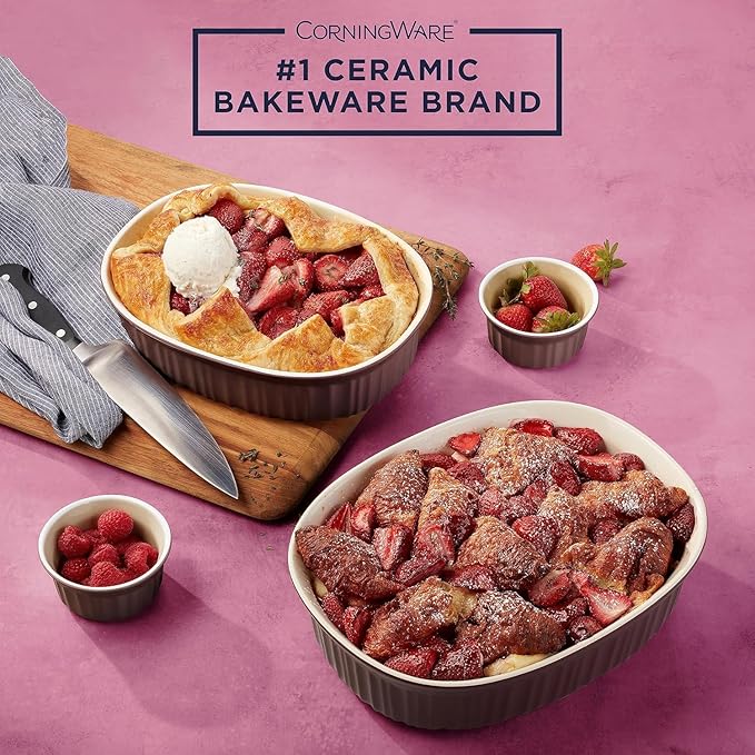 CorningWare Ceramic Bakeware Set with Lids Chip and Crack Resistant Stoneware Baking Dish, Microwave, Dishwasher, Oven, Freezer and Fridge Safe, 10-Piece French Cabernet - Image 5