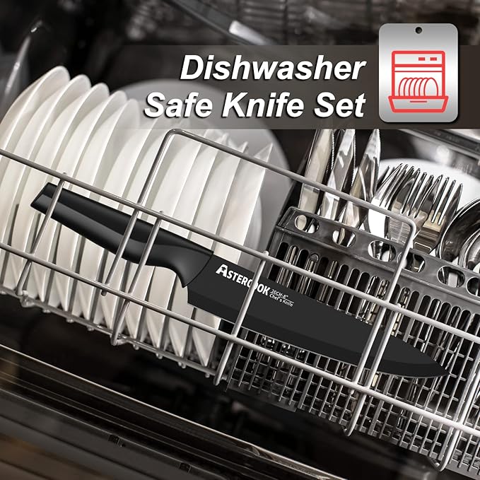 Knife Set, Astercook 21 Pieces Knife Sets for Kitchen with Block, Dishwasher Safe Kitchen Knife Set with Built-in Sharpener, German Stainless Steel Black Knife Block Set Mothers Day Gifts - Image 7
