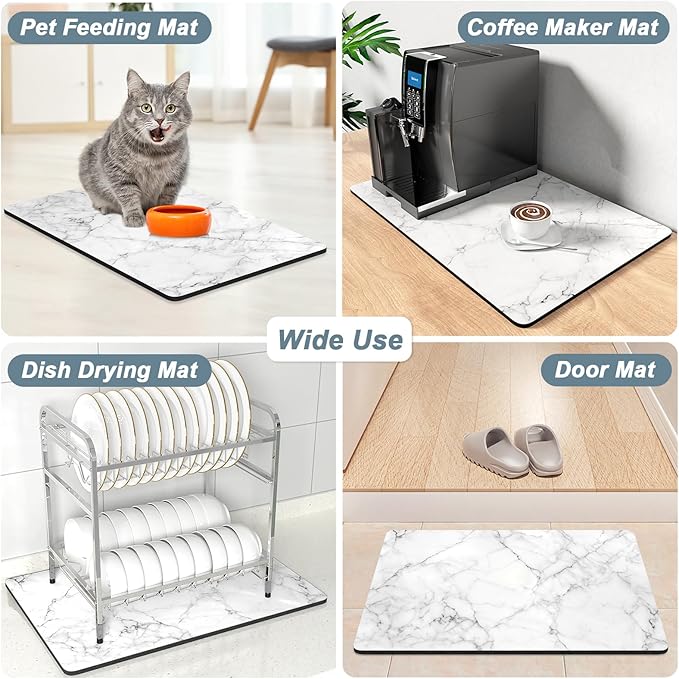 Rnivvi Coffee Mat, 12" x 19" Cute Marble Style Coffee Bar Mats for Espresso Machine Station Accessories and Organizer, Hide Stain Rubber Backed Absorbent Dish Drying Pad for Kitchen Counter,Gray White - Image 7
