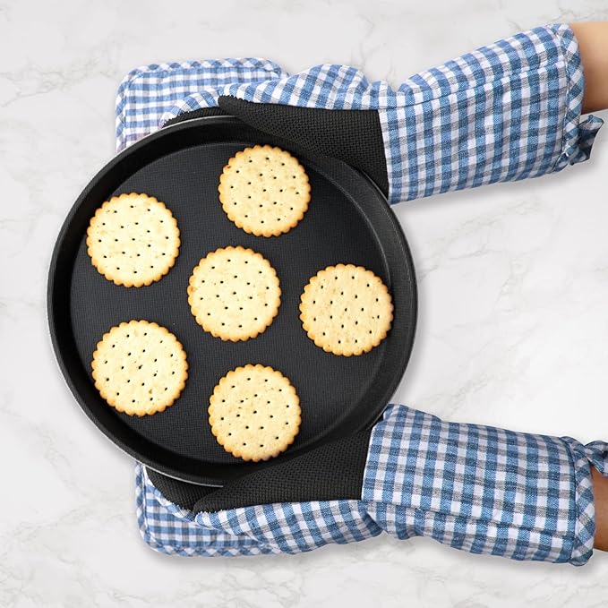 Oven Mitts and Potholders Gloves-Oven Mitts and Pot Holders (Blue Grid) - Image 7