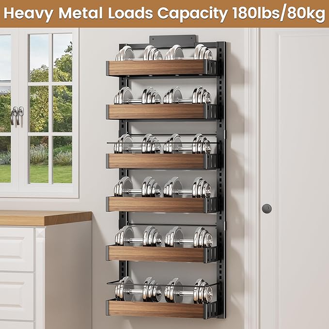POKIPO 6 Tier Over The Door Pantry Organizer, 2-in-1 Door Hanging or Wall Mounted Spice Rack, Large Heavy Duty Pantry Door Storage Seasoning Shelves with Adjustable Basket for Kitchen Bathroom Closet - Image 8