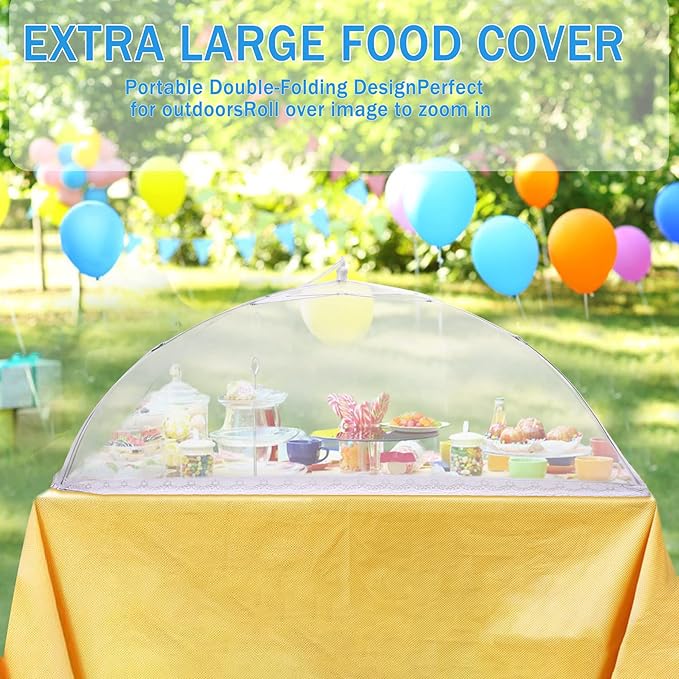 JULBEAR 4 Pcs Extra Large Mesh Food Cover Tent Umbrella Food Screen Covers for Outside Pop-up Mesh Reusable Food Nets for Parties Picnics Outdoor BBQs Collapsible (1 Pcs 40"x24", 3 Pcs 17"x17") - Image 6