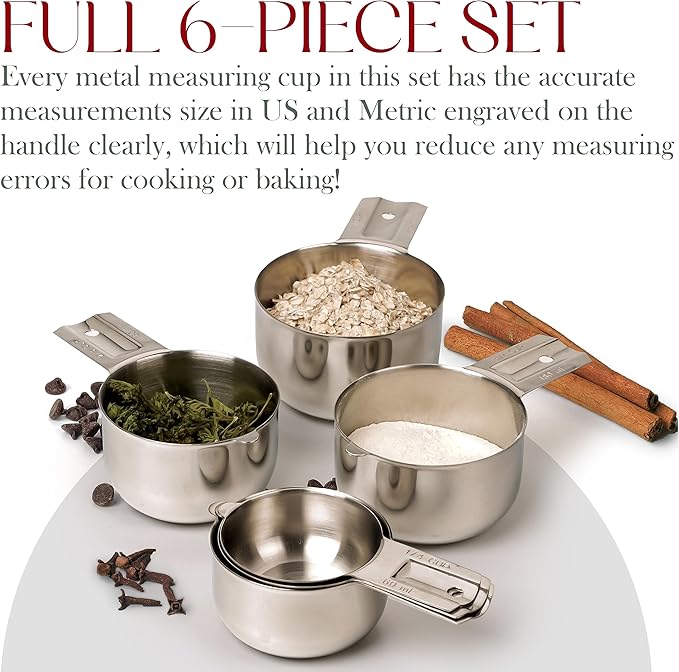 Bellemain One-Piece Stainless Steel Measuring Cups Set of 6 – Nesting Metal Measuring Cups for Kitchen – Dry & Liquid Measurements (ML & OZ), Rust-Resistant, Dishwasher Safe, Ergonomic Design - Image 6