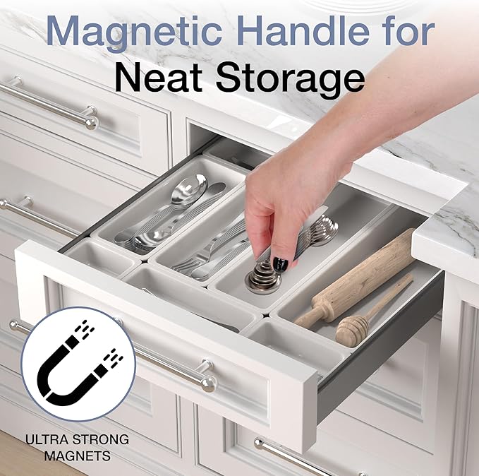 CuttleLab Magnetic Measuring Spoons Set - Stainless Steel, Double Ended, Stackable & Nested Design for Dry and Liquid Ingredients, Ideal for Spice Jars, 9-Piece Set with Leveler (Farmhouse)