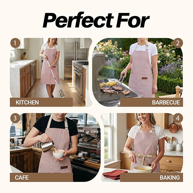2Pack Adjustable Kitchen Apron for Women Men with 2 Pockets,Cotton-Polyester Blend Bib Aprons for Cooking,Baking - Image 7