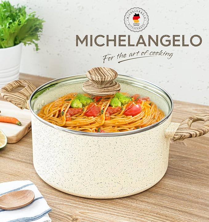 MICHELANGELO 5 Quart Stock Pot with Lid, Nonstick Soup Pot with Lid, Induction Cooking Pot White Granite, Non Stick Pot with Stay-cool Handle, 5 Quart Nonstick Pot for Cooking - Image 7