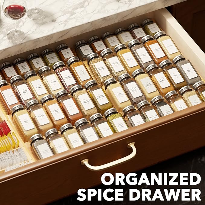 SpaceAid Bamboo Spice Drawer Organizer, (Need 3" Deep Drawer) Expandable 4 Tier Spices Rack for Cabinet, Kitchen Seasoning Storage Insert (Jars Not Included, From 12" to 23" Wide) - Image 7