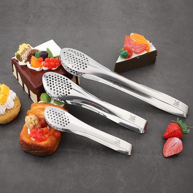 MSY BIGSUNNY Chef Kitchen Tongs Stainless Steel Food Serving Tongs Set Buffet tongs (silver 7" 9" & 11", 3 pack) - Image 5