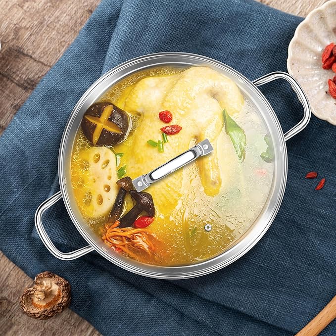 Homikit Large Stock Pot 14 Quart, Stainless Steel Chicken Soup Pot with Lid for Canning Steaming Stewing, Tri-ply Heavy Bottom Cooking Boiling Pasta Induction Stockpot, Dishwasher Safe - Image 7