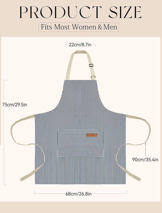 Cardkiss 2 Pack Kitchen Cooking Aprons, Soft Aprons for Women Men with 2 Pockets Chef Apron with Adjustable Neck Strap and Long Tie - Image 7