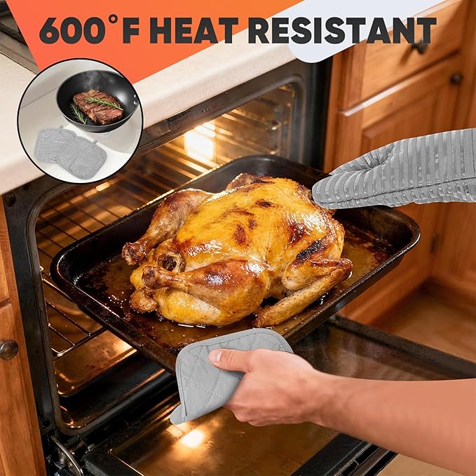 Oven Mitts Kitchen Towels and Dishcloths with Pot Holders Sets, Oven Gloves Hot Pads 500°F Heat Resistant with Silicone Grip, Include 2 Cooking Gloves/2 Potholders/4 Kitchen Towels/4 Dish Towels-Gray - Image 8