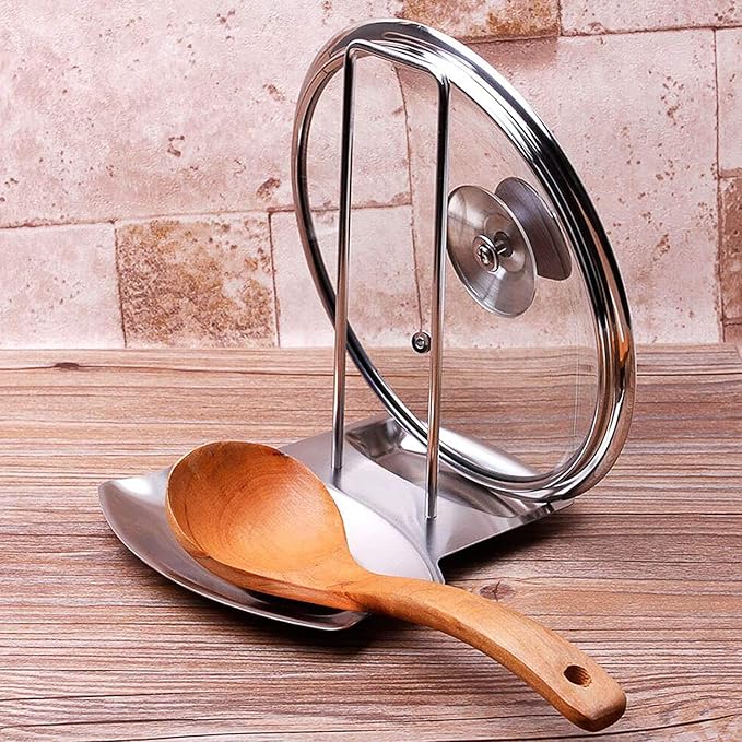 Lid and Spoon Rest Shelf,304 Stainless Steel Pan Pot Cover Lid Rack Stand Organizer,ZYLONE Pan Lid Organizer Storage Soup Spoon Rests Utensils Kitchen Tool - Image 9
