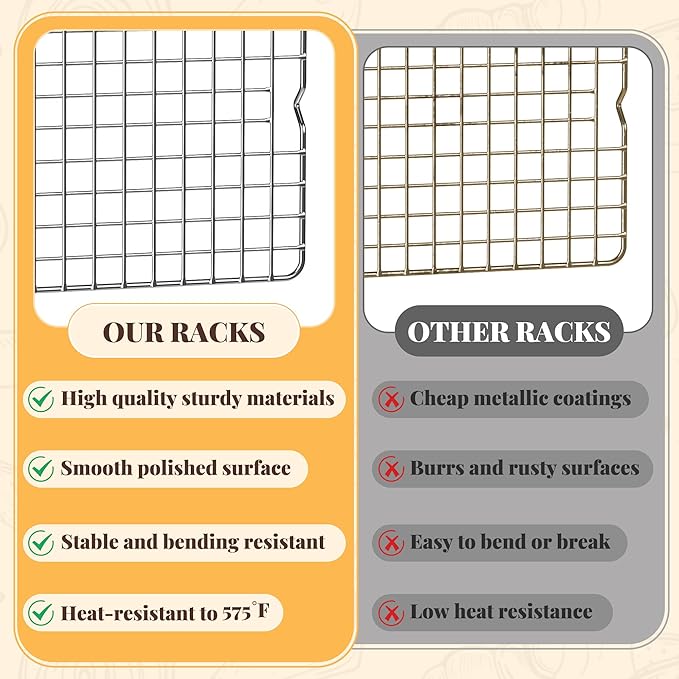 Cooling Racks for Cooking and Baking - 2 PCS 11.65" x 16.85" Grid Wire Baking Rack for Oven Cooking, Baking, Grilling, Roasting - Dishwasher Safe Bacon Rack - Fits Half Sheet Cookie Pan - Image 7