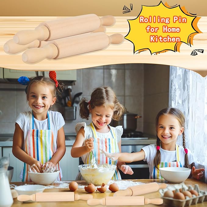 16 Pcs 8 Inch Mini Wooden Rolling Pins Small Wood Rolling Pin Wooden Roller for Girls and Boys Kitchen Baking Pastry Cake Cookie Chef Role-playing Game - Image 7