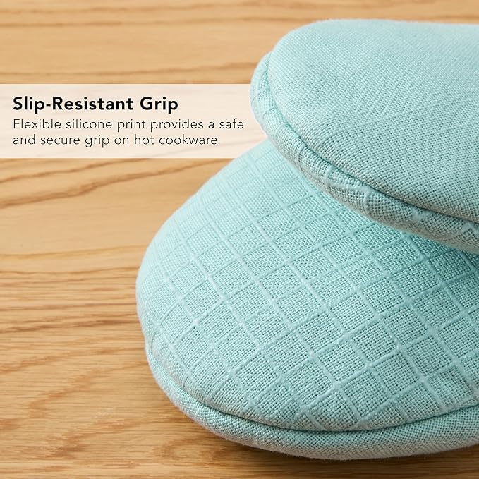 KITCHENAID Gourmet Series Gridlines Mini Oven Mitts 2-Pack Set, Heat Resistant up to 600°F, Soft Silicone Grip, Magnetic Cuff, Mineral Water Aqua, 5.5"x9" - Image 7