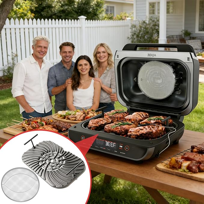 Grill Grate & Splatter Shield for Ninja Foodi FG551 DG551 Grill Accessories, Cast Iron Griddle Plate & Stainless Steel Splatter Screen for Ninja Foodi Smart XL 6-in-1 Grill Replacement Parts Non-stick