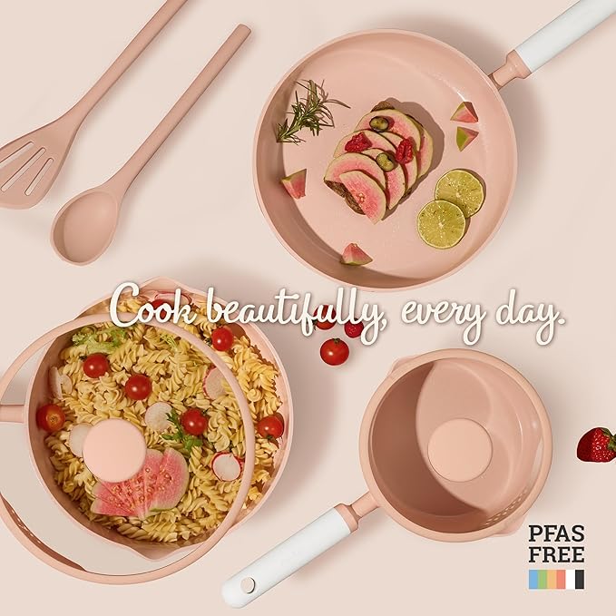 CAROTE Ceramic Cookware Set Nonstick, 9pcs Pots and Pans Set Non stick, Non-Toxic & PFAS-Free,Dishwasher, RV/Camping Cookware Set,Sauce Pan with Lid, Pink - Image 7