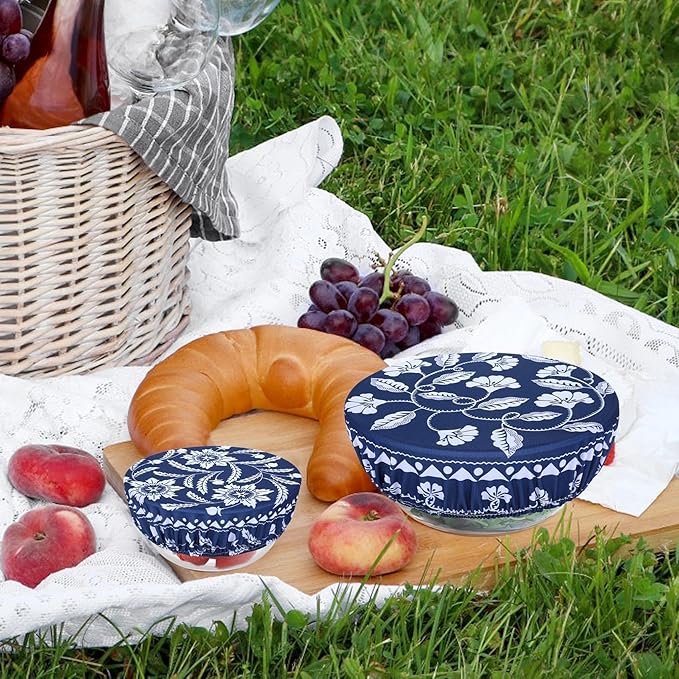 5 Pieces Bowl Covers Reusable, 5 Size Elastic Cloth Bowl Covers for Bread Proofing Stretch Food Covers Washable for Food Fruits Leftover (Tropical Plants) - Image 7