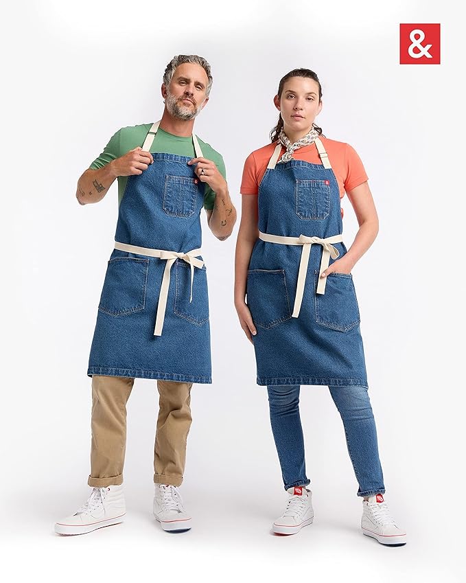 hedley & bennett Essential Apron - Professional Chef Apron with Pockets & Adjustable Bib Strap for Cooking & Grilling