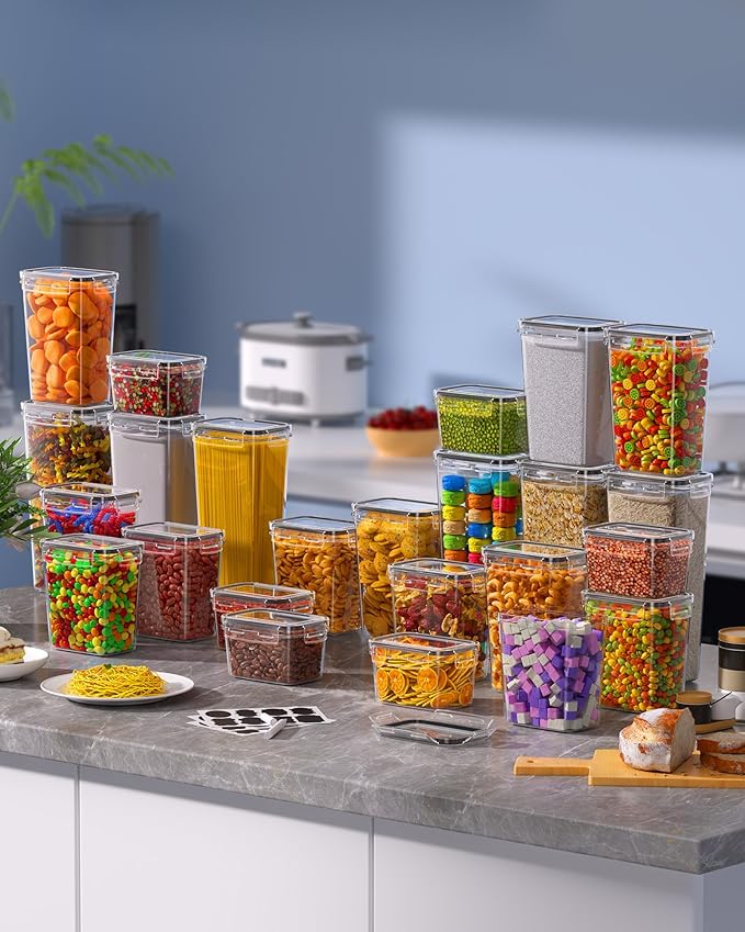 KEMETHY 30 PCS Airtight Food Storage Containers with Lids, Kitchen Pantry Organization and Storage, BPA-Free Plastic Scale Food Canisters for Cereal, Flour, Sugar, Dry Food, Include Labels & Marker - Image 8