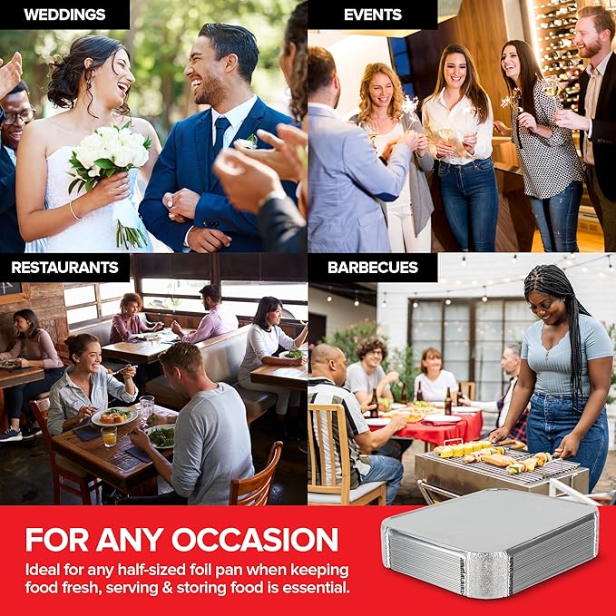 Stock Your Home 9x13 Disposable Baking Pan Covers (25 Pack) Heavy-Duty Aluminum Cake Pans Lids, Sturdy, Sealable Covers for Food Containers, Leak-Free + Safe Transport & Storage For Catering - Image 7
