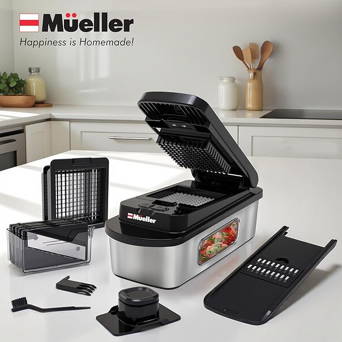Mueller Pro-Series 10-in-1, 8 Blade Stainless Steel Multi Vegetable Chopper And Mandoline Slicer, Kitchen Tools and Gadgets, Food and Veggie Chopper, Mincer, Dicer, French Fry Cutter, Black - Image 7