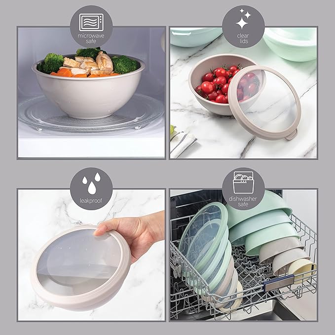 COOK WITH COLOR Nesting Mixing Bowls - 12 Piece Plastic Bowl Set with Lids, Microwave Safe (Mint Ombre) - Image 7