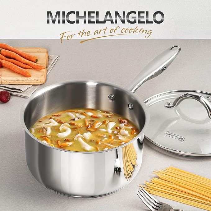 MICHELANGELO 3 Quart Saucepan with Lid, 18/10 Stainless Steel Sauce Pan with Tri-Ply Bottom, 3QT Sauce Pot, Induction Compatible - Image 7