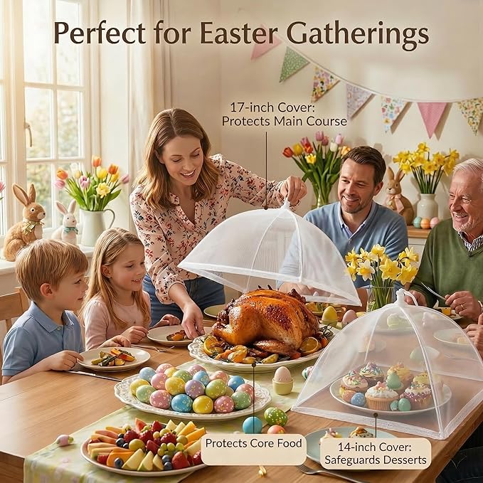 4-Pack Food Cover Mesh Food Tent for Kitchen and Outdoor Use,2 x 17-inch & 2 x 14-inch Pop-Up Screen Tents to Protect Plants Plastic,Collapsible Reusable Covers for BBQ,Fruit Baskets, Parties, Camping - Image 9