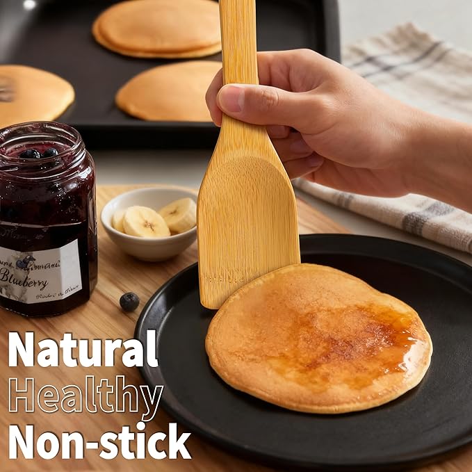 IOOLEEM Bamboo Wooden Spoons for Cooking 6 Pcs 12 Inch, Non-Stick Wooden Kitchen Utensils Set, Natural and Durable Wooden Spatula Spoons for Non-Stick Pan for Cooking - Image 9