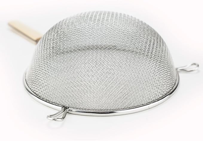 Huji Stainless Steel Fine 8" Double Mesh Food Strainer Colander Sieve Sifter with Wooden Handle for Kitchen Rice Pasta Noodles (3 Pack) - Image 6