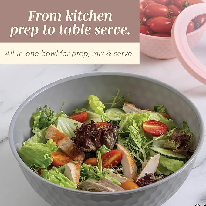 COOK WITH COLOR Mixing Bowls with Lids - 12 Piece Plastic Nesting Bowls Set includes 6 Prep Bowls and 6 Lids, Microwave Safe Mixing Bowl Set, Grey/Pink Diamond - Image 9
