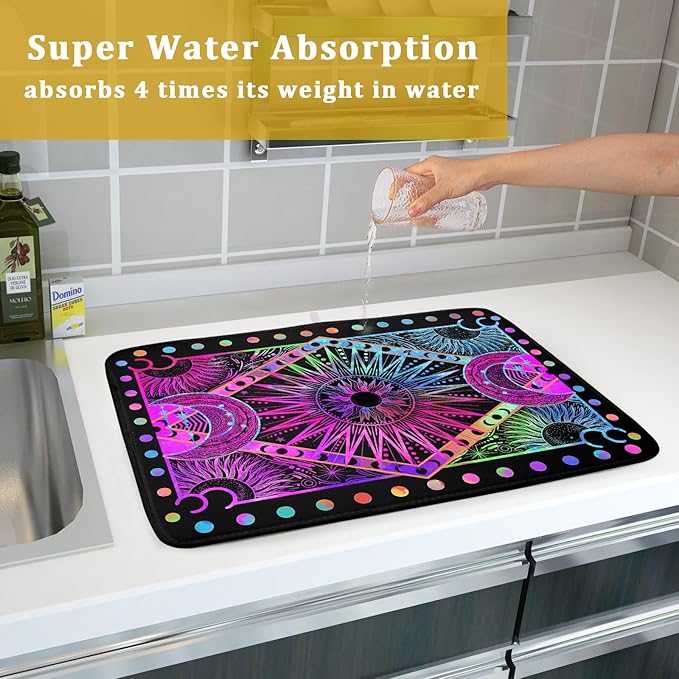 Colorful Microfiber Dish Drying Mat for Kitchen Counter 18 X 24 in Moon Decoration Dishes Pad Coffee Mats - Image 7